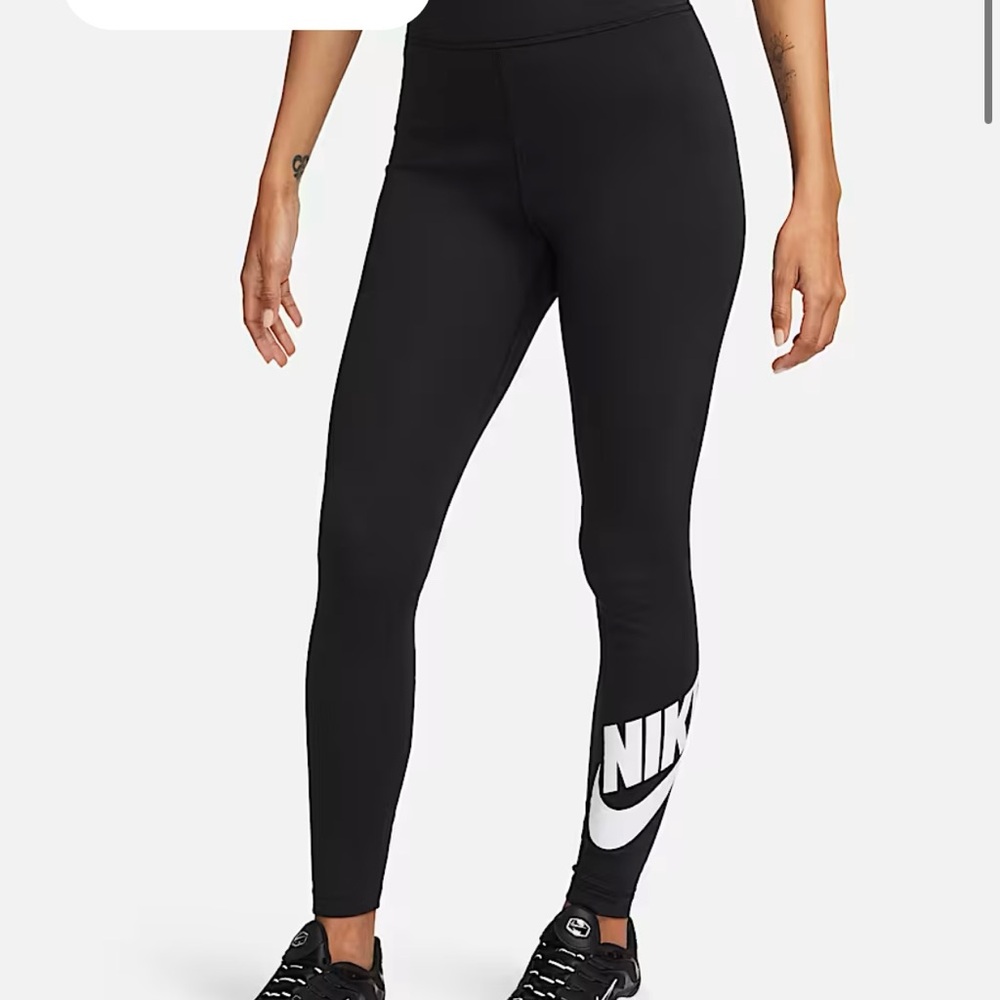 Nike Women's Black Leggings with White Logo